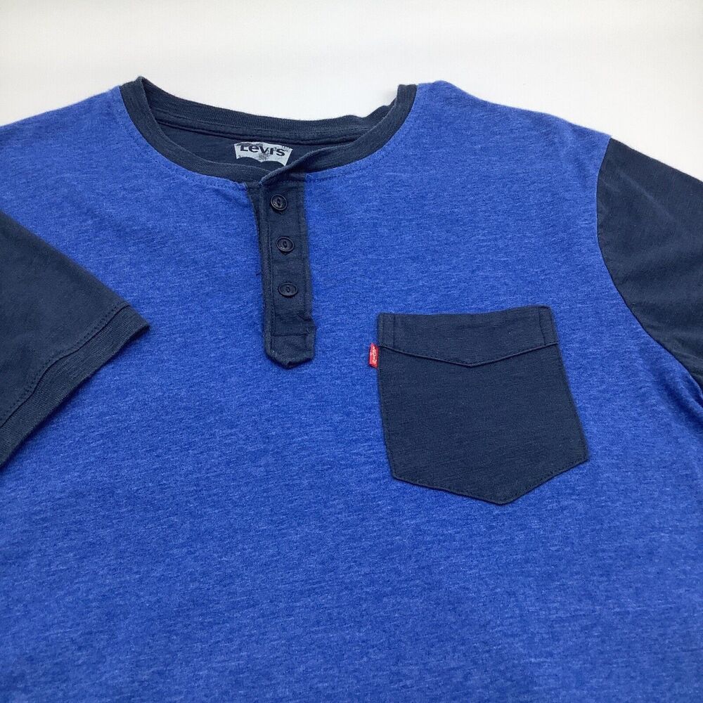 Levis Mens Short Sleeve Henley T Shirt Blue Size Medium